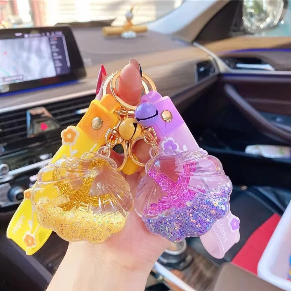 [1 PIECE] Starfish and Shells in an Acrylic Shell Liquid Keychain with Strap