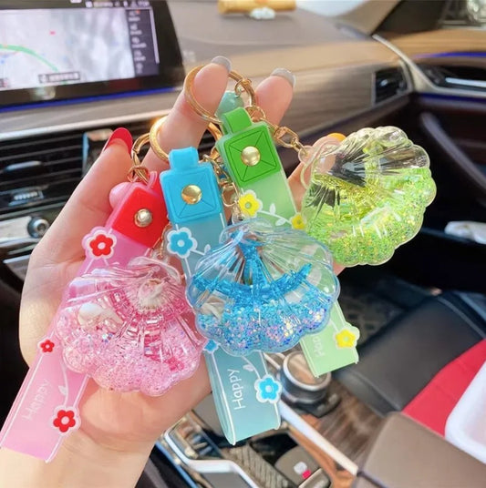 [1 PIECE] Starfish and Shells in an Acrylic Shell Liquid Keychain with Strap