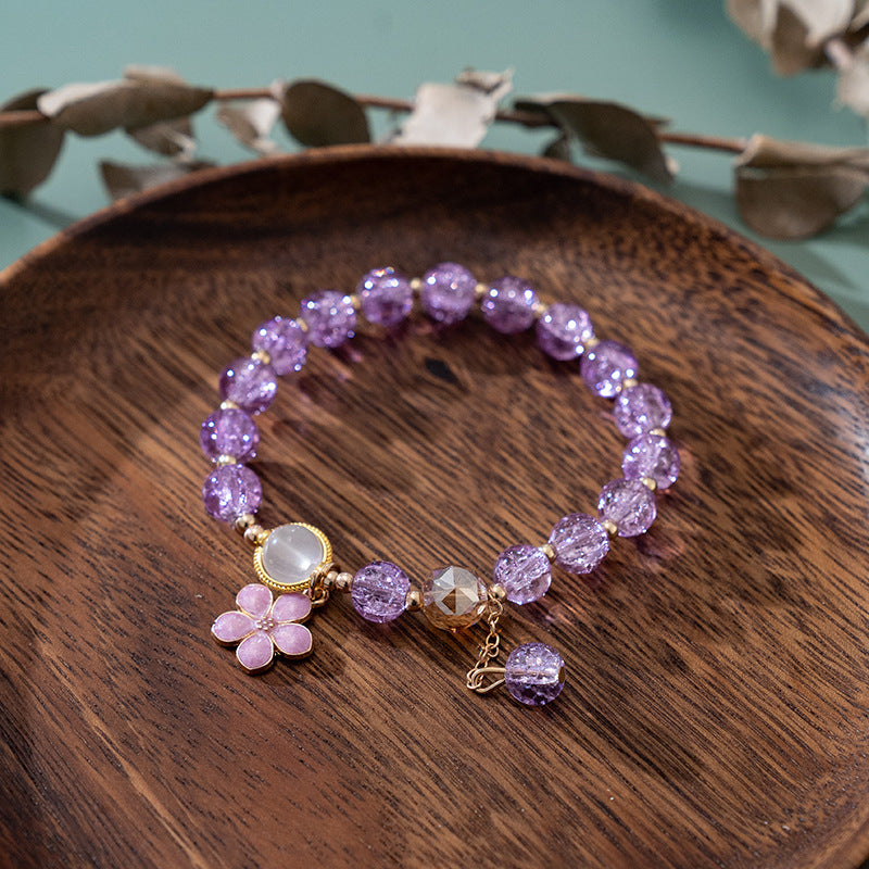[1 PIECE] Glass Bead Bracelet with Enamel Flower Charm