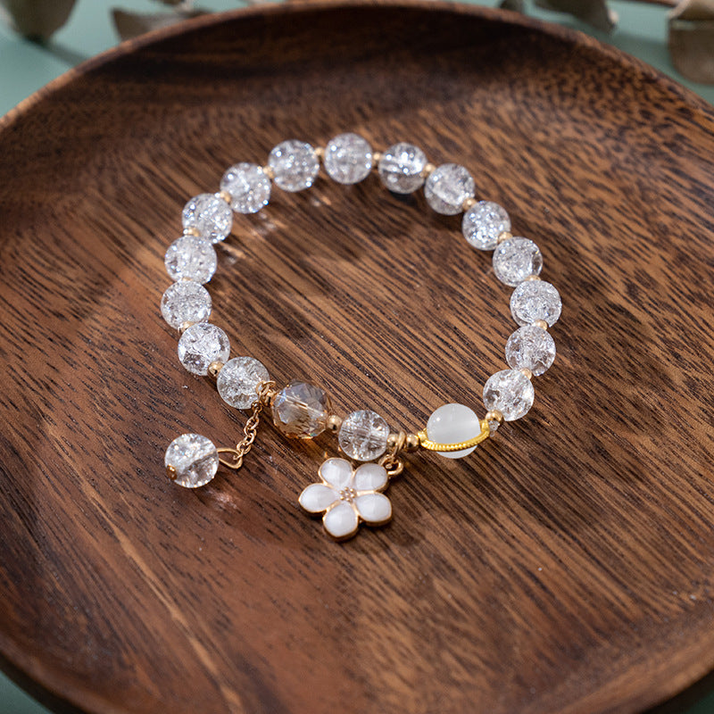 [1 PIECE] Glass Bead Bracelet with Enamel Flower Charm