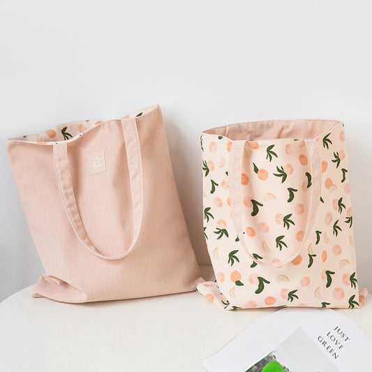 [1 PIECE] Peaches Reversible Canvas Tote Bag