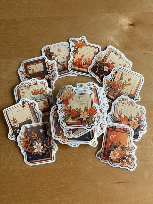 [5 PIECES] Sepia Toned Books and Flowers Sticker Surprise Set