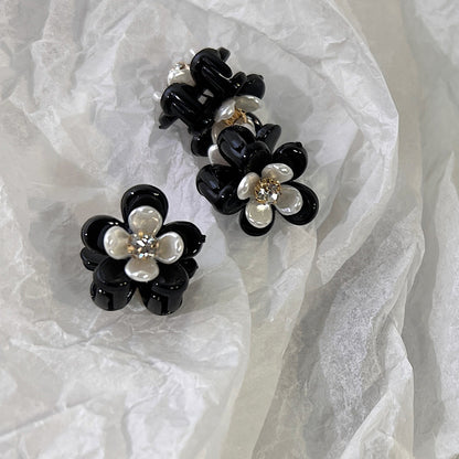 [2 PIECES] Mini Faux Pearl Flower Rhinestone Hair Clips